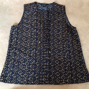 Ralph Lauren Navy and Tan Sleeveless blouse Sz PS